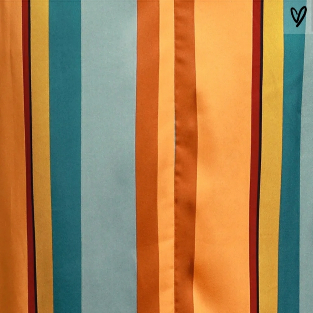  Orange Multi Striped Satin High-Low Midi Dress - Picture 6 of 6